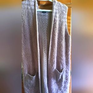 Ladies Oliver Fuzzy/Cableknit Long Vest, Pocketed/Hooded Mauve Sz Lrg